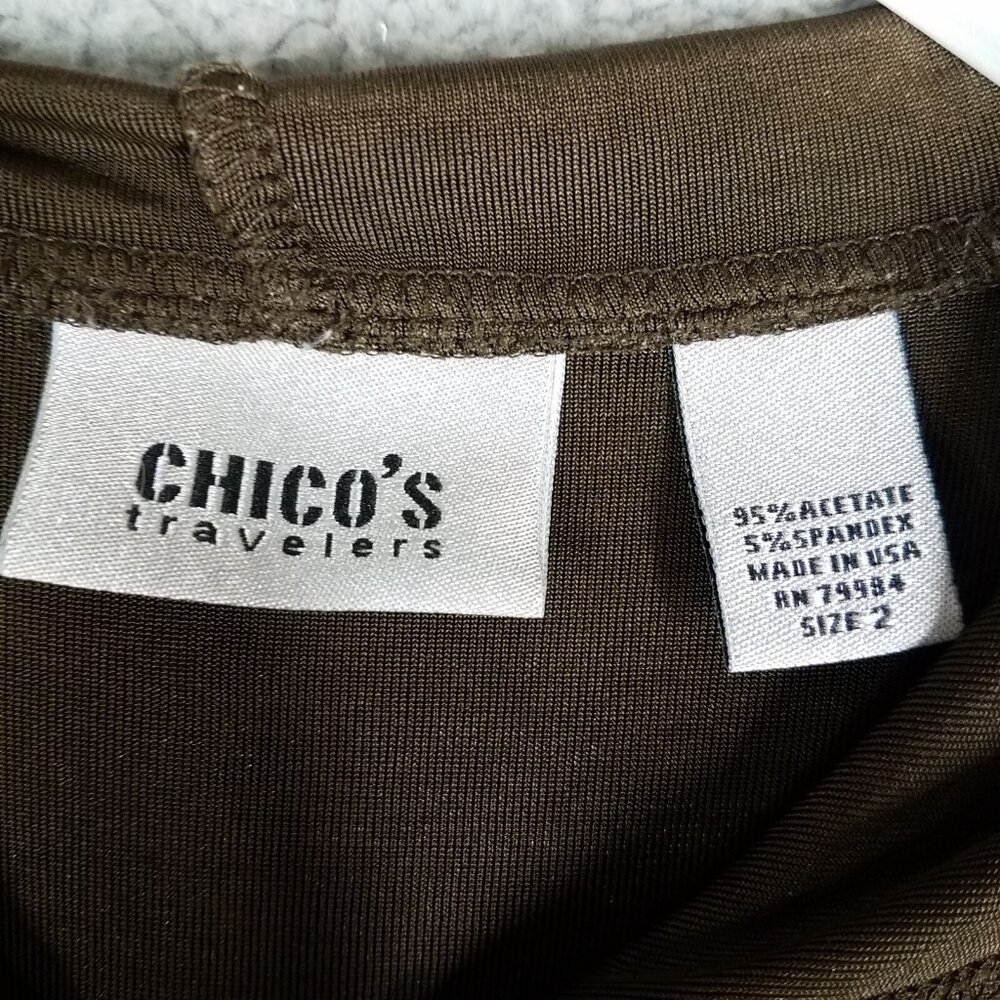 Chico's Travelers Hooded Vest Women's 2/ Large Slinky Full Zip Travel Brown - Picture 11 of 11